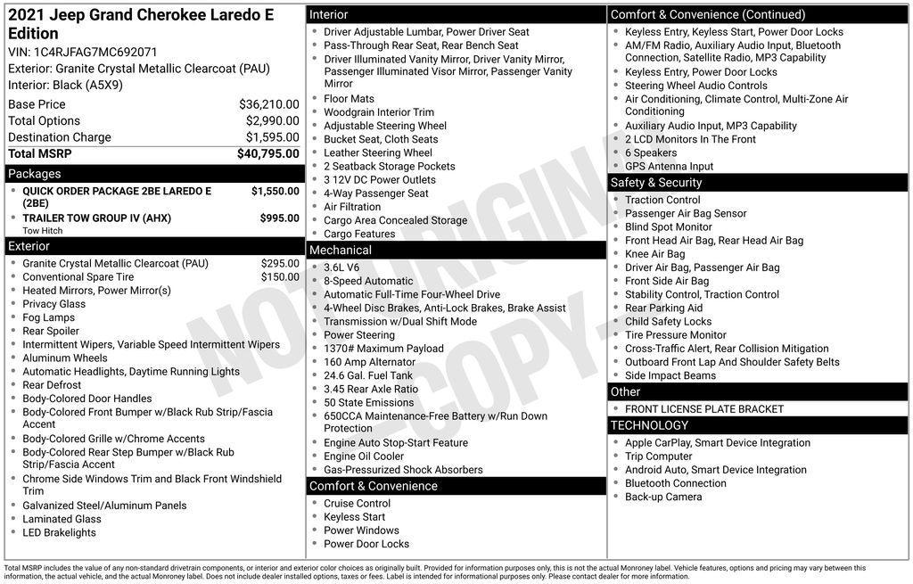 used 2021 Jeep Grand Cherokee car, priced at $19,402