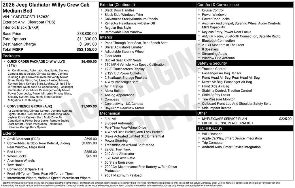 new 2026 Jeep Gladiator car, priced at $46,940