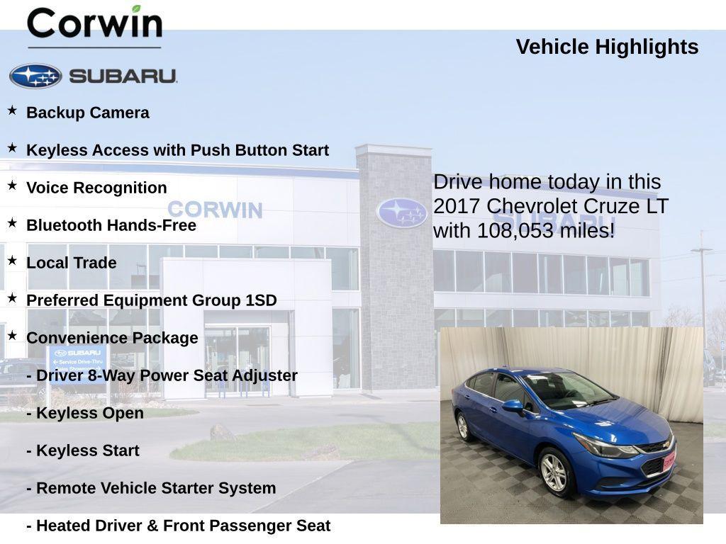 used 2017 Chevrolet Cruze car, priced at $7,500