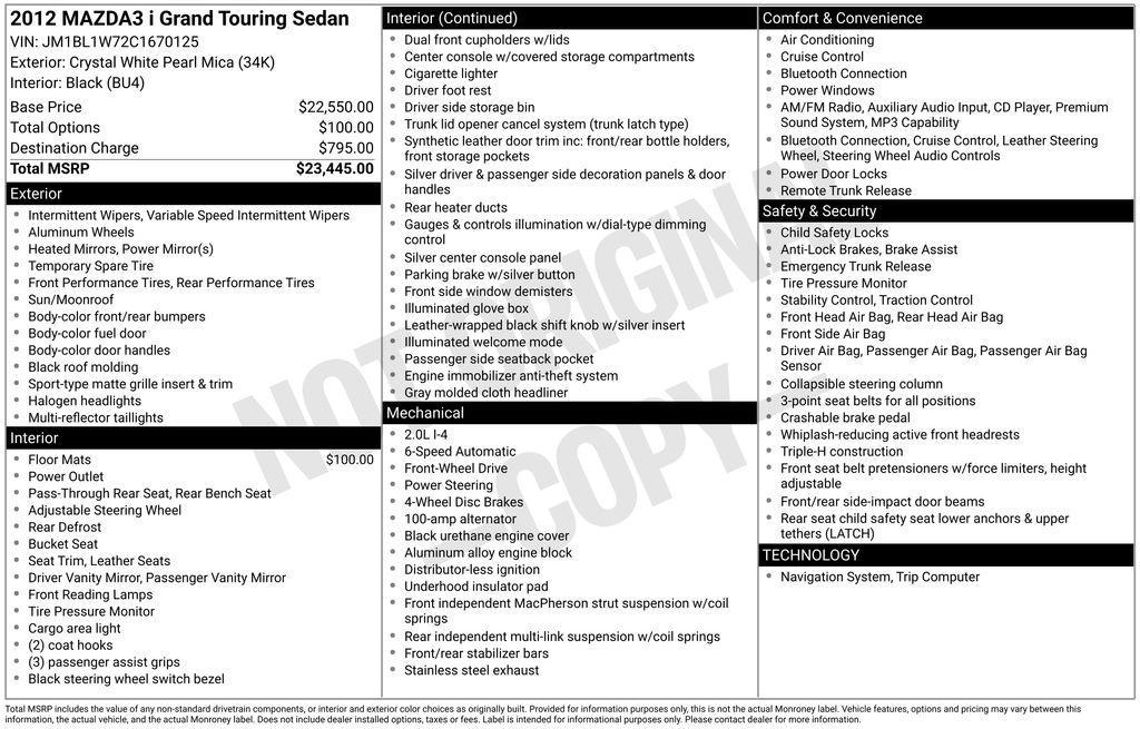 used 2012 Mazda Mazda3 car, priced at $3,998