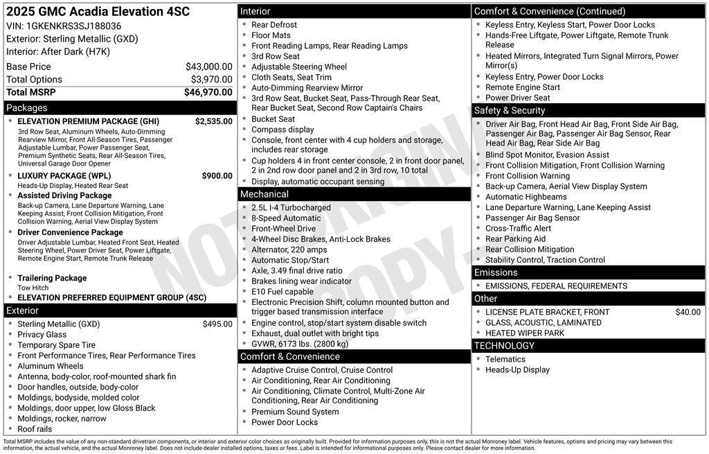 new 2025 GMC Acadia car, priced at $40,509