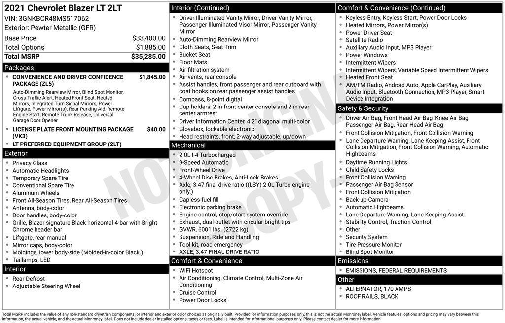 used 2021 Chevrolet Blazer car, priced at $17,786