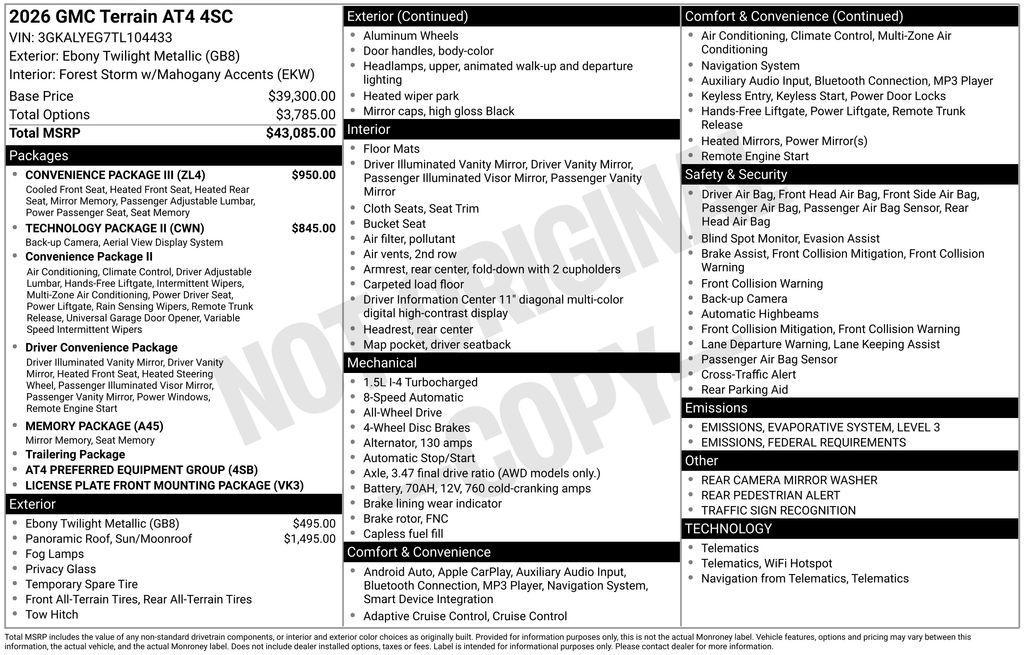 new 2026 GMC Terrain car, priced at $42,904