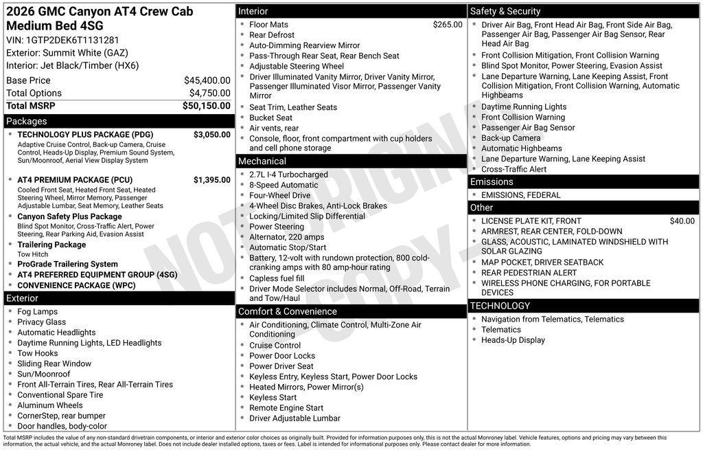 new 2026 GMC Canyon car, priced at $51,683