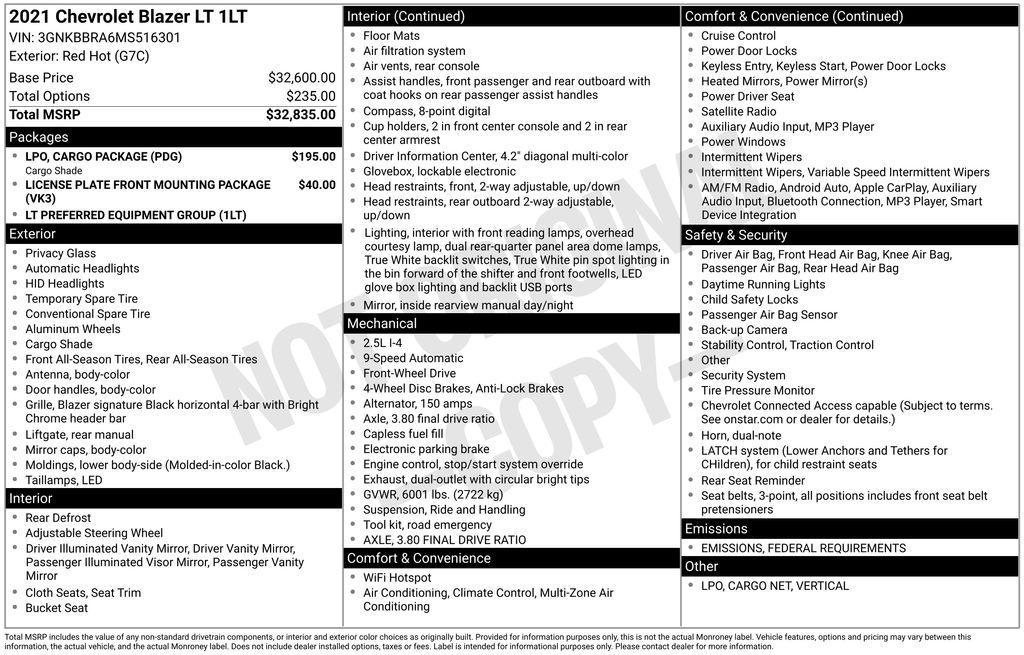 used 2021 Chevrolet Blazer car, priced at $17,263