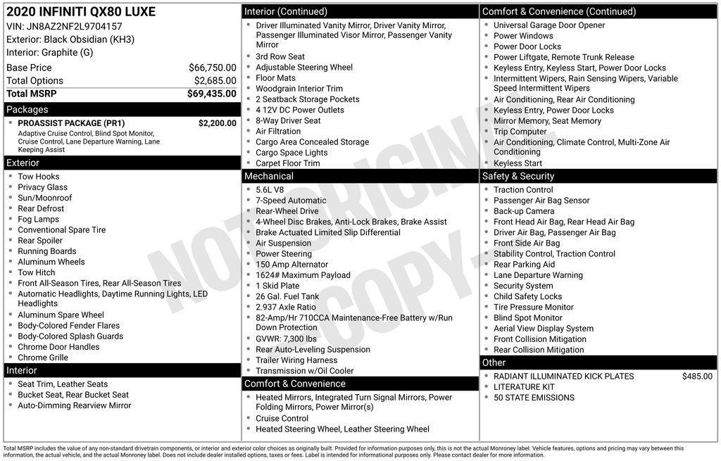 used 2020 INFINITI QX80 car, priced at $21,282