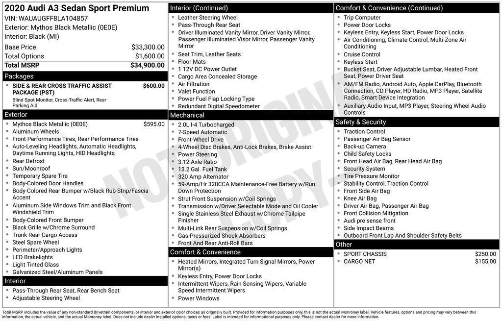 used 2020 Audi A3 car, priced at $17,198