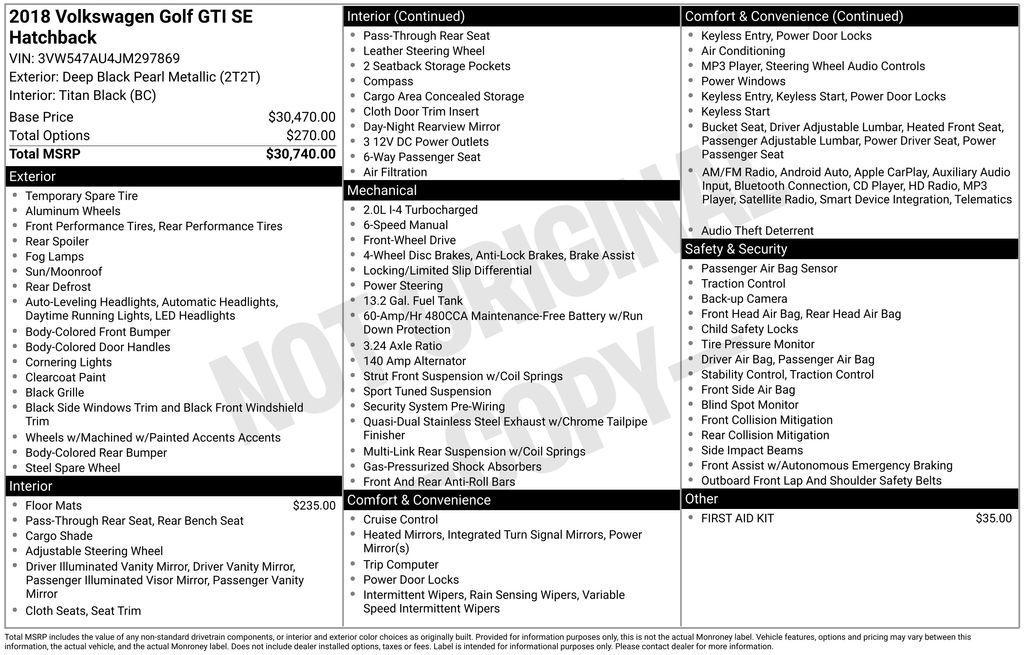 used 2018 Volkswagen Golf GTI car, priced at $17,998