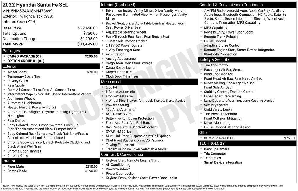 used 2022 Hyundai Santa Fe car, priced at $18,892