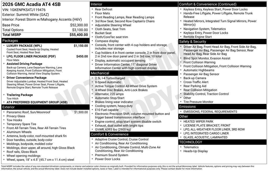 new 2026 GMC Acadia car, priced at $56,149