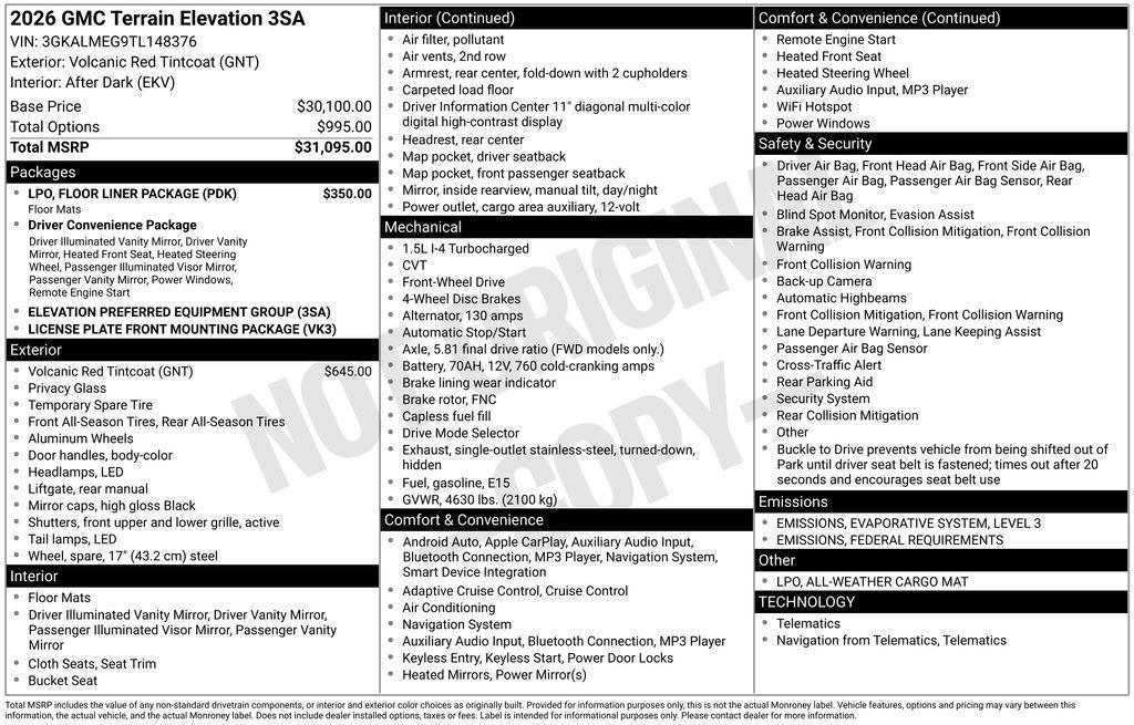 new 2026 GMC Terrain car, priced at $31,620