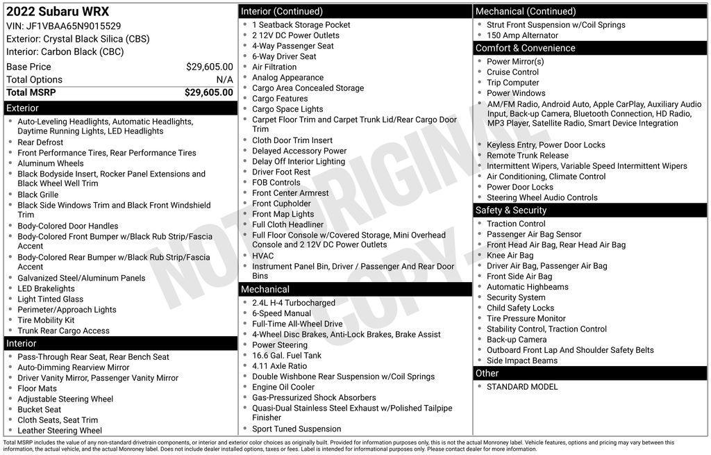 used 2022 Subaru WRX car, priced at $24,444