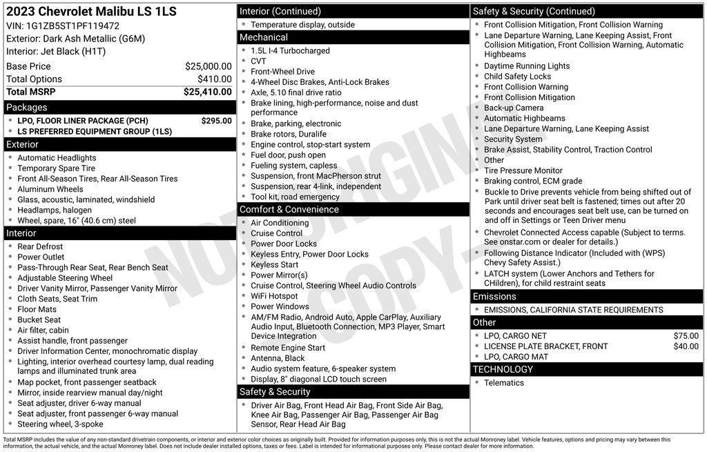 used 2023 Chevrolet Malibu car, priced at $18,986