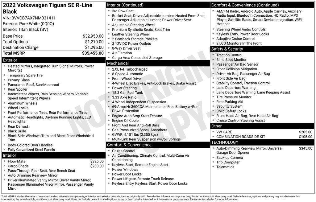 used 2022 Volkswagen Tiguan car, priced at $20,482