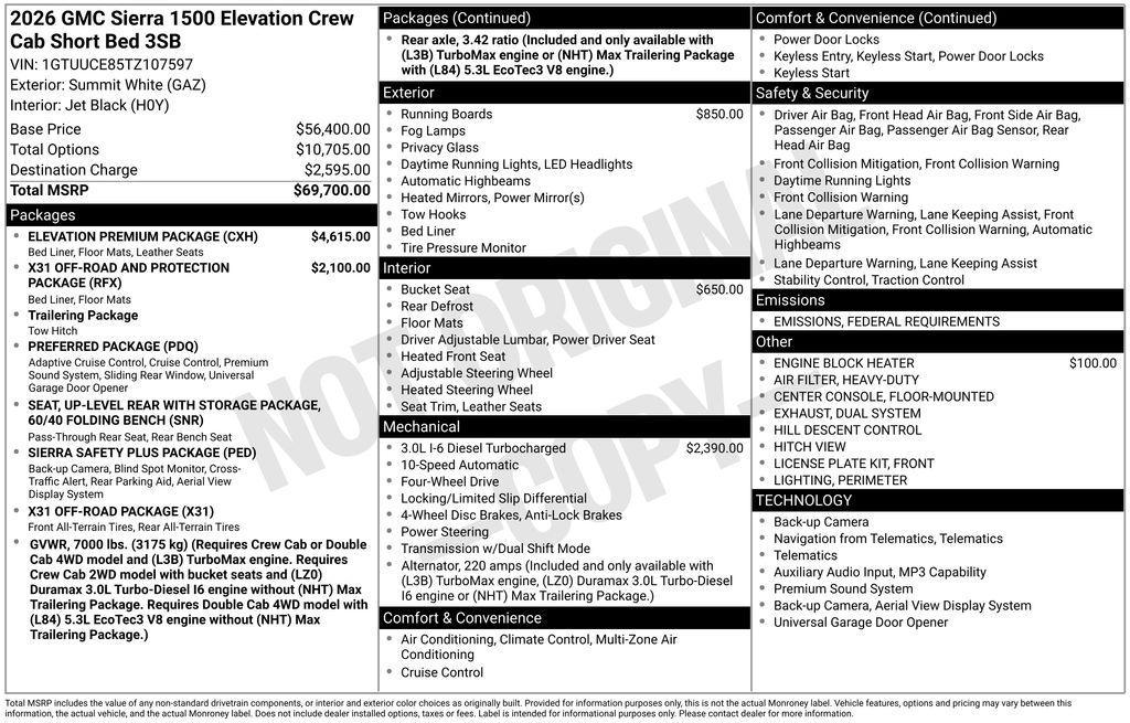 new 2026 GMC Sierra 1500 car, priced at $57,062