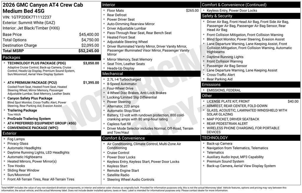 new 2026 GMC Canyon car, priced at $50,661