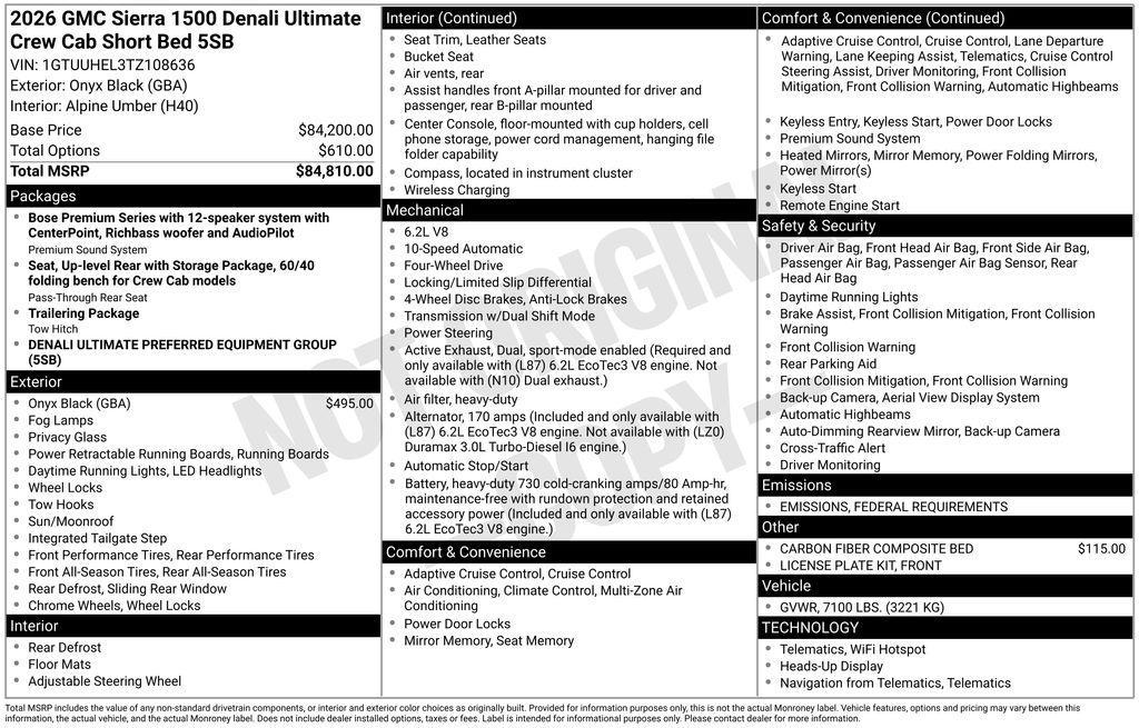 new 2026 GMC Sierra 1500 car, priced at $76,415