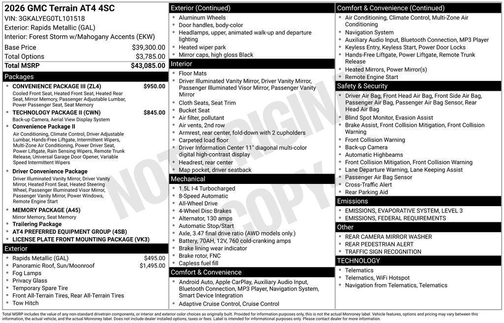 new 2026 GMC Terrain car, priced at $42,467