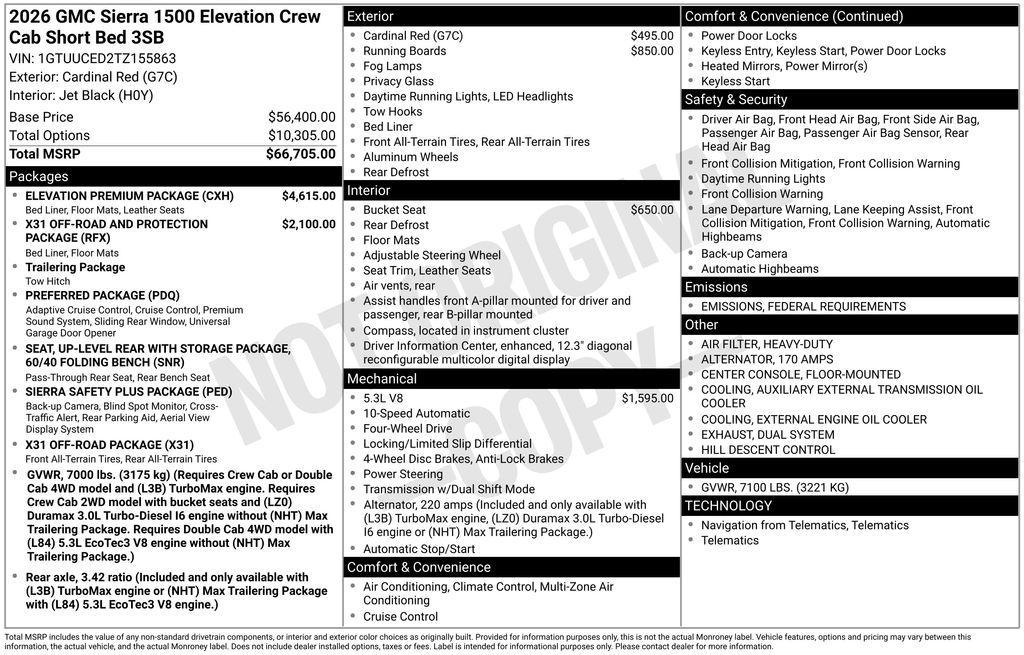 new 2026 GMC Sierra 1500 car, priced at $55,798