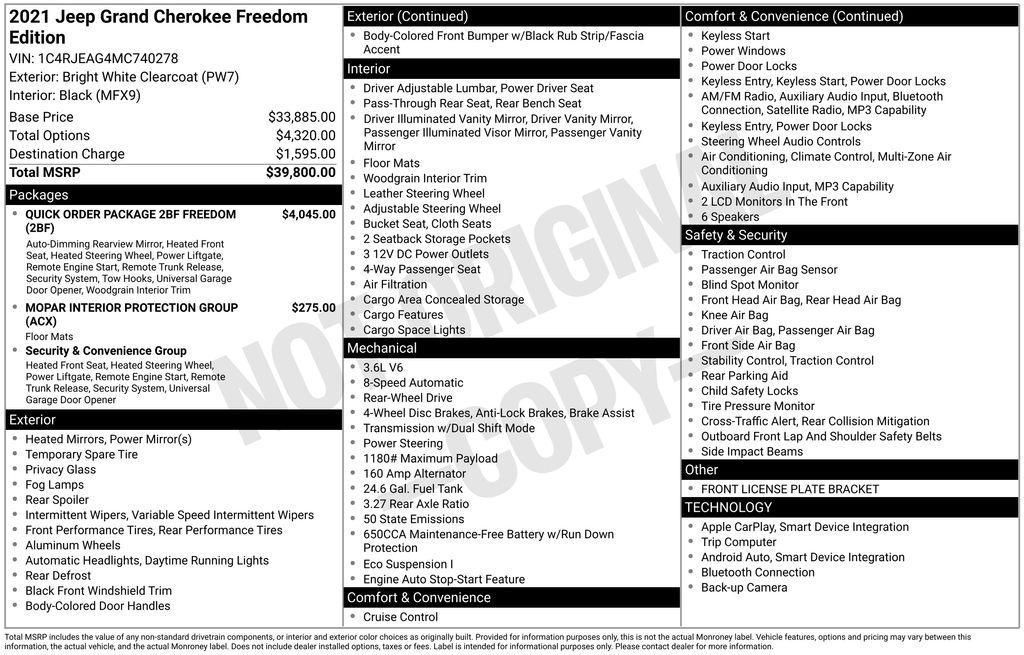 used 2021 Jeep Grand Cherokee car, priced at $18,537