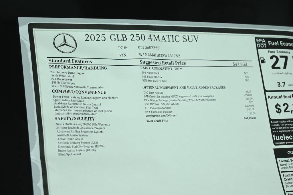 new 2025 Mercedes-Benz GLB 250 car, priced at $52,135