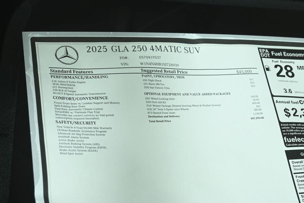 new 2025 Mercedes-Benz GLA 250 car, priced at $47,295