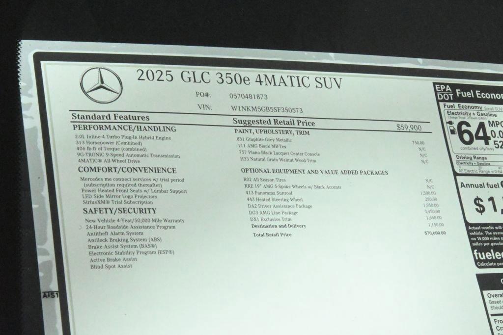 new 2025 Mercedes-Benz GLC 350e car, priced at $70,600