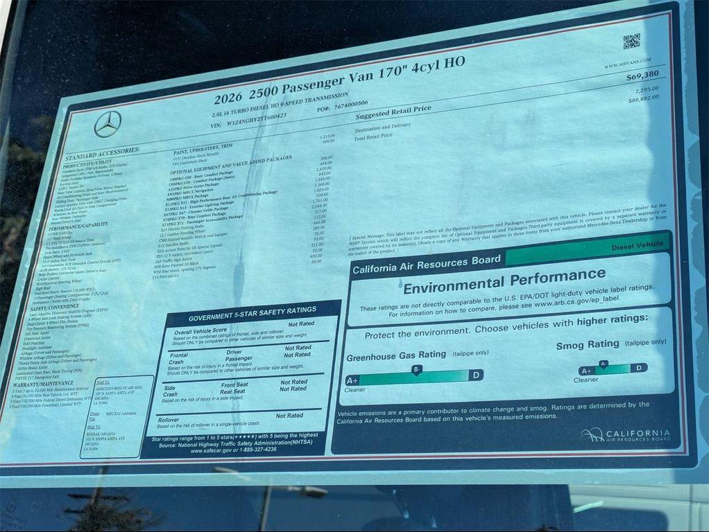 new 2026 Mercedes-Benz Sprinter 2500 car, priced at $88,882