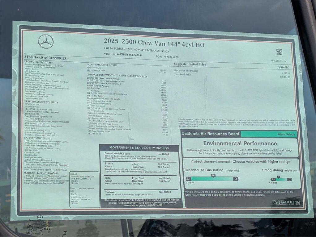 new 2025 Mercedes-Benz Sprinter 2500 car, priced at $70,204