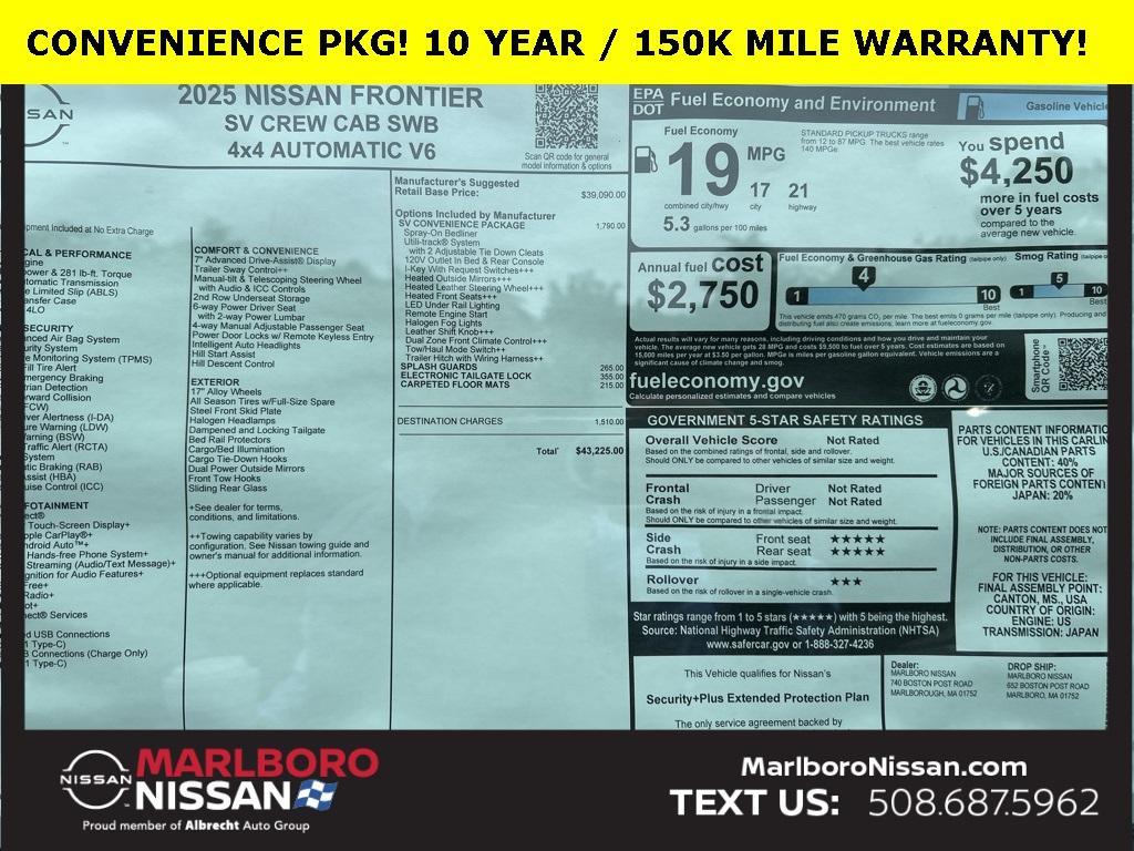 new 2025 Nissan Frontier car, priced at $41,140