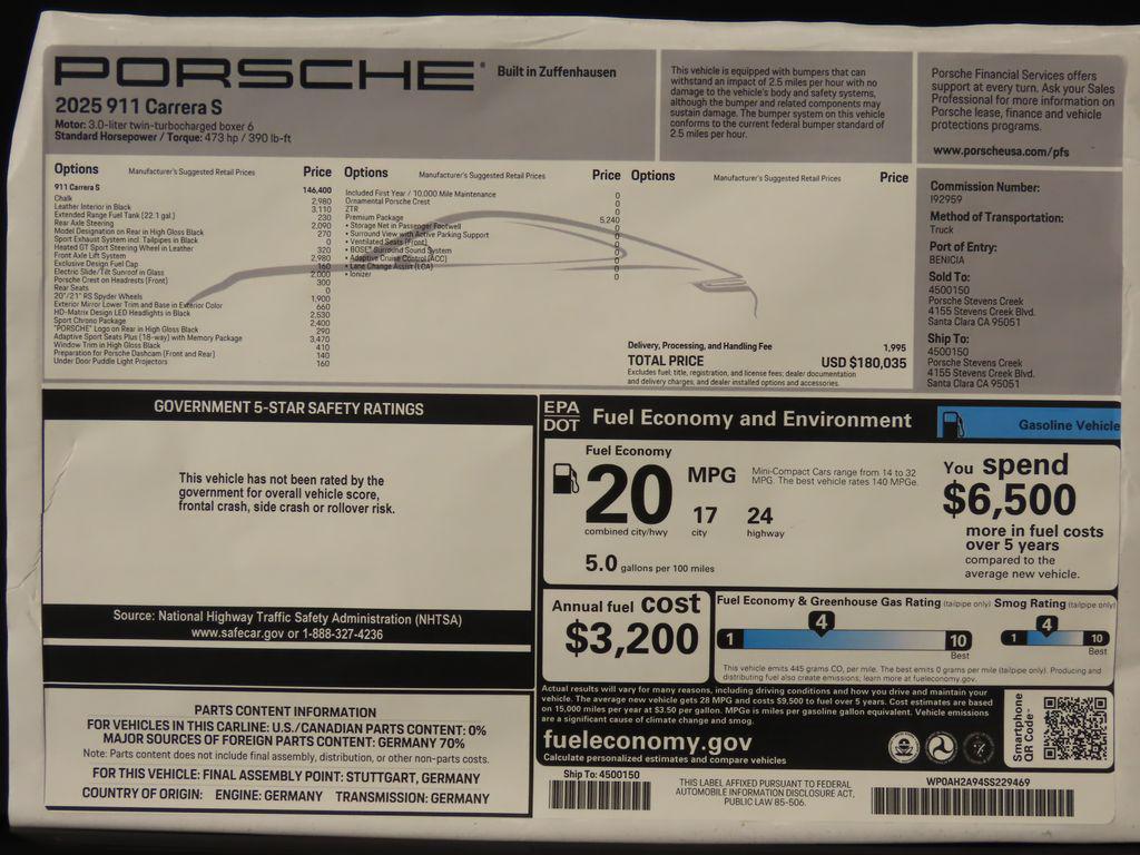 new 2025 Porsche 911 car, priced at $180,035