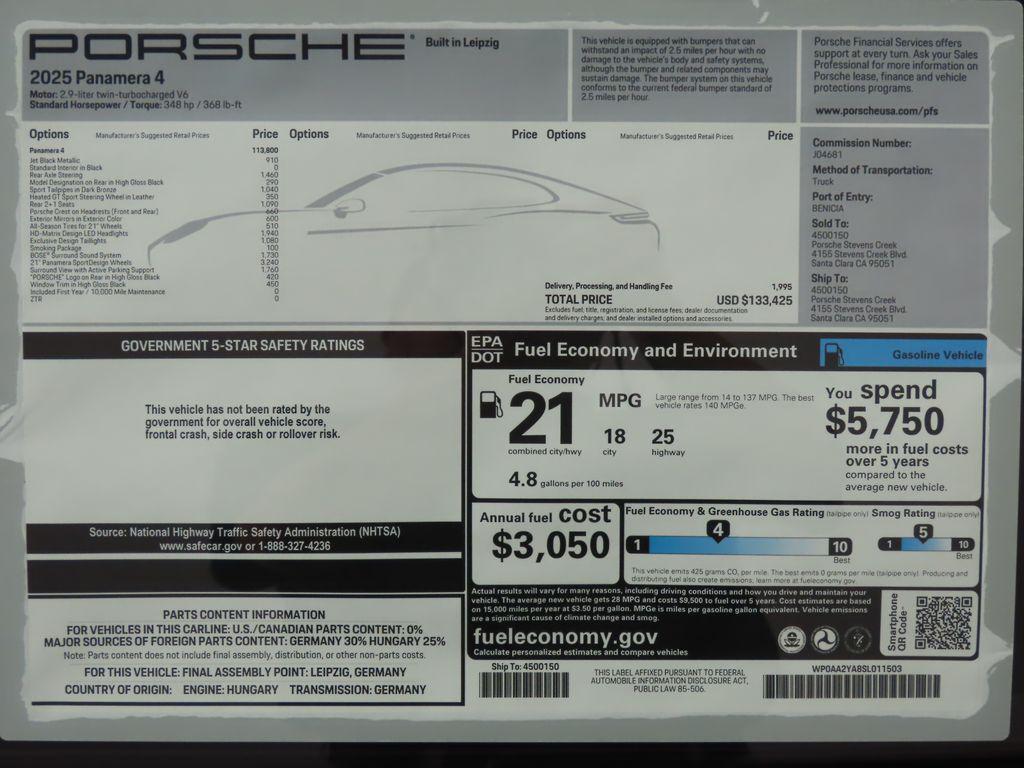 new 2025 Porsche Panamera car, priced at $133,425
