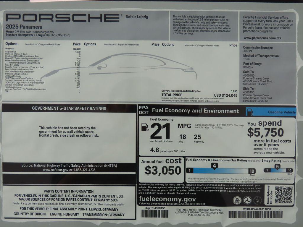 new 2025 Porsche Panamera car, priced at $124,045
