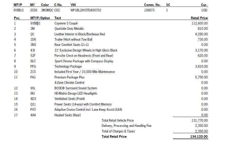 new 2026 Porsche Cayenne car, priced at $134,120