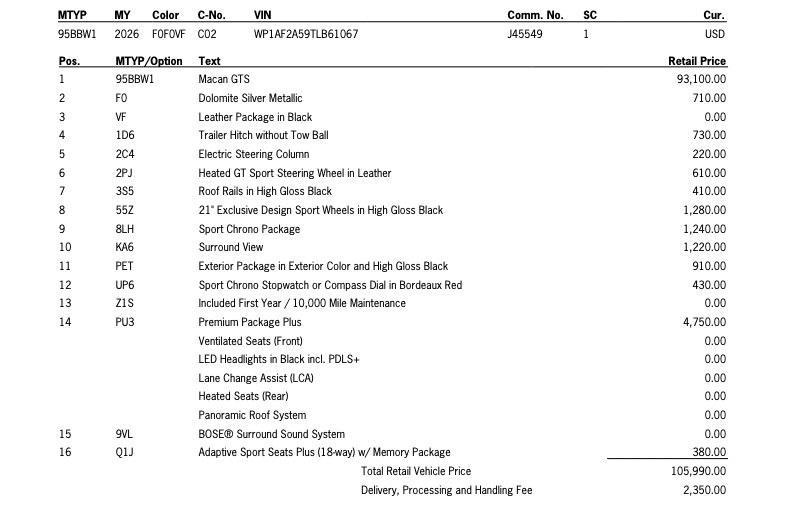 new 2026 Porsche Macan car, priced at $108,340