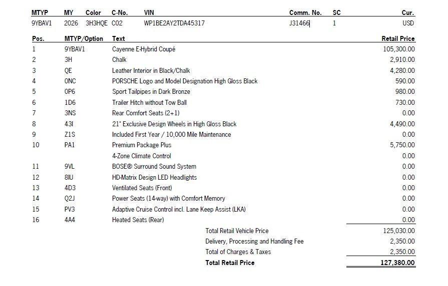 new 2026 Porsche Cayenne car, priced at $127,380