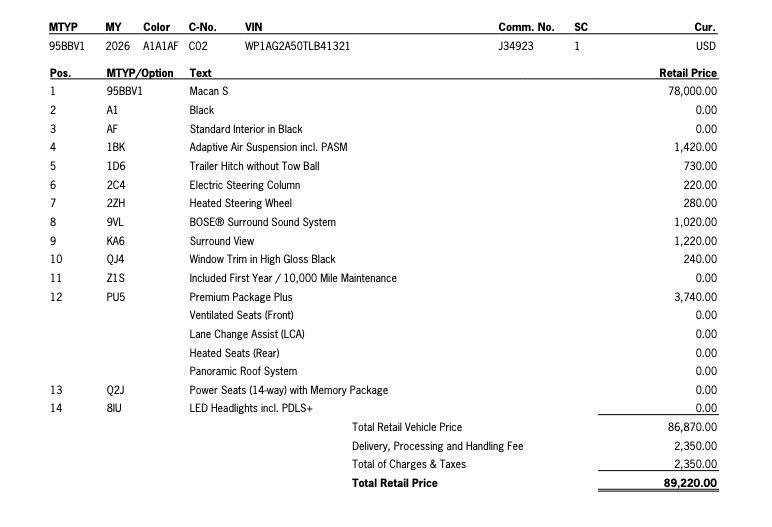 new 2026 Porsche Macan car, priced at $89,220