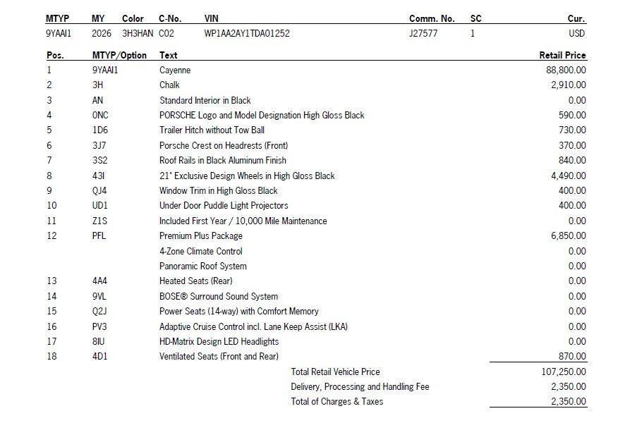 new 2026 Porsche Cayenne car, priced at $109,600