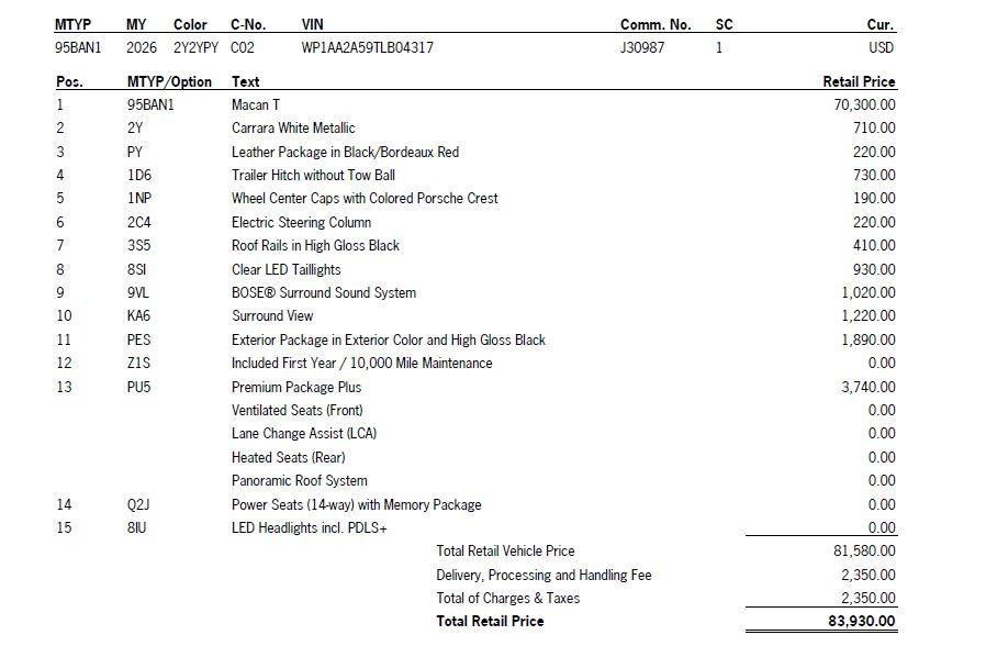 new 2026 Porsche Macan car, priced at $83,930