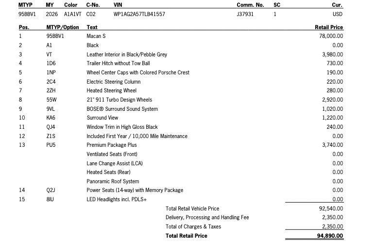 new 2026 Porsche Macan car, priced at $94,890