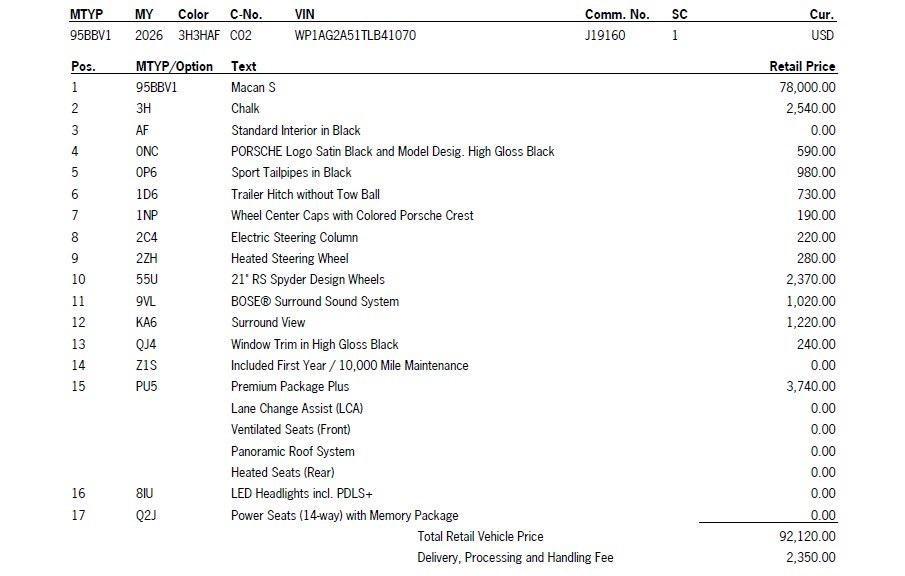 new 2026 Porsche Macan car, priced at $94,470