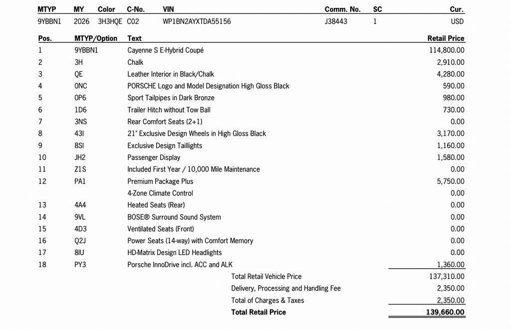 new 2026 Porsche Cayenne car, priced at $139,660
