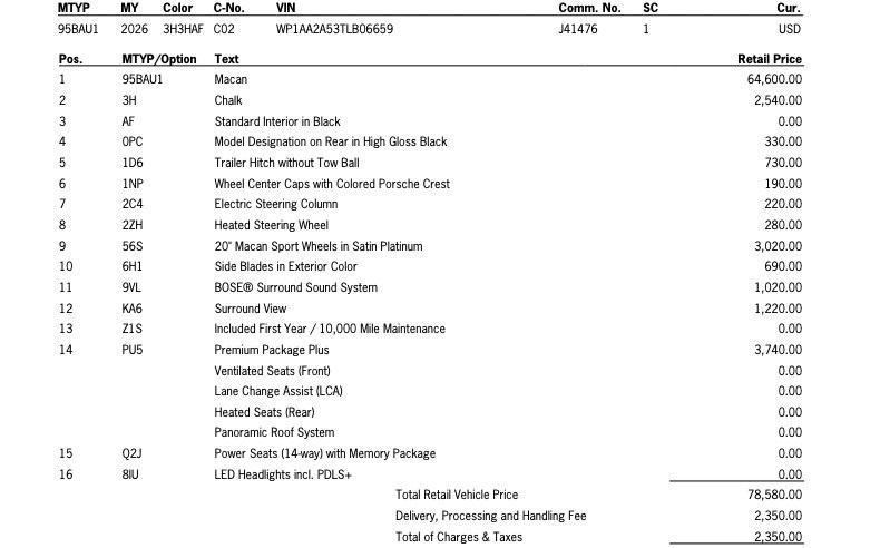 new 2026 Porsche Macan car, priced at $80,930