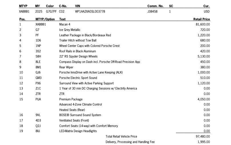 new 2025 Porsche Macan car, priced at $99,475