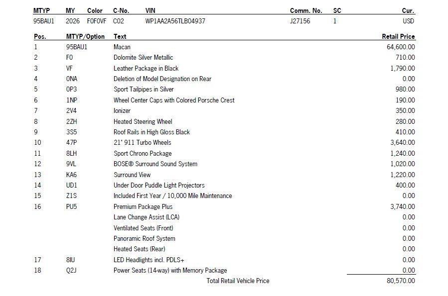 new 2026 Porsche Macan car, priced at $82,920