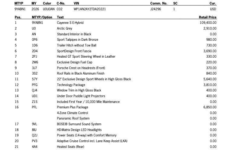 new 2026 Porsche Cayenne car, priced at $139,910