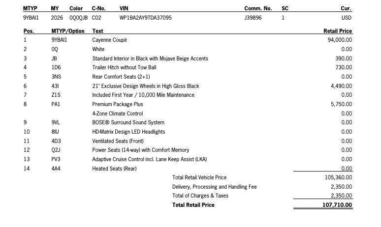 new 2026 Porsche Cayenne car, priced at $107,710