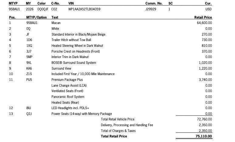new 2026 Porsche Macan car, priced at $75,110