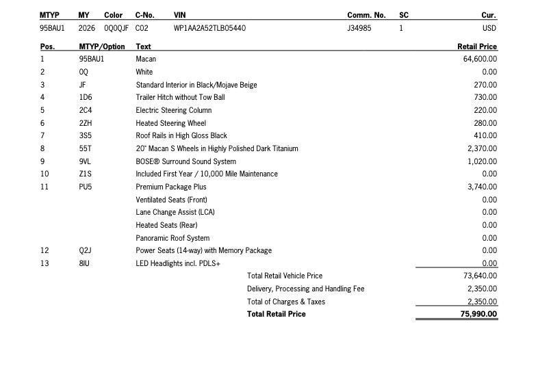 new 2026 Porsche Macan car, priced at $75,990