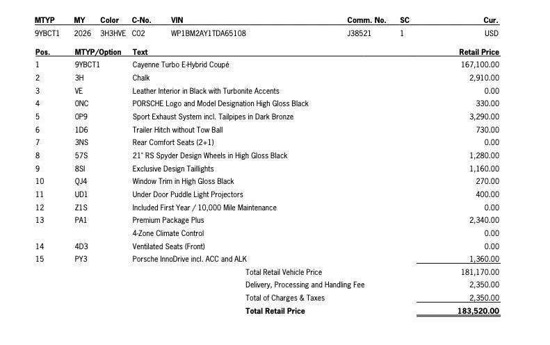 new 2026 Porsche Cayenne car, priced at $183,520